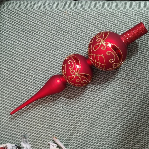 Double Ball Tree Topper Final Gold Glitter Satin Red Paintes Base - Picture 3 of 11